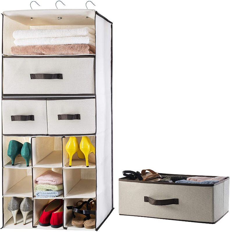 Photo 1 of 3 Shelf Hanging Closet Organizer with Drawers 3 Shelves Organizers and Storage Drawer for Clothes, Sweater, Towels and 9 Shoe Slots 40" H 18" W 12.3" D
