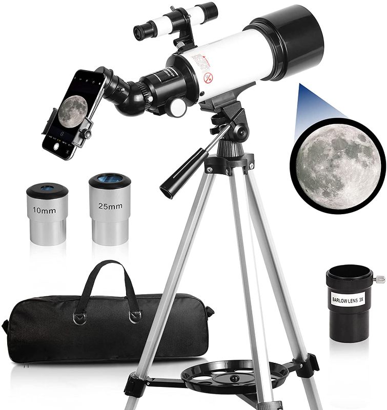 Photo 1 of Telescopes for Adults, 70mm Aperture 400mm AZ Mount, Telescope for Kids Beginners, Fully Multi-Coated Optics, Astronomy Refractor Telescope Portable Telescope with Tripod, Phone Adapter, Backpack

