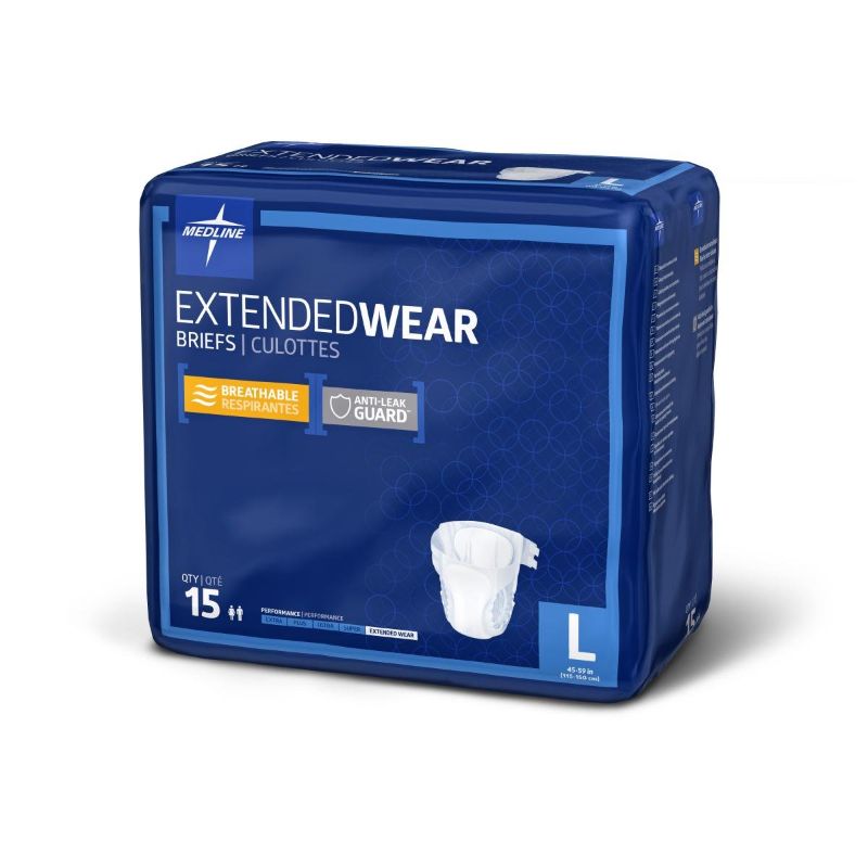 Photo 1 of Medline - MTB80500Z Extended Wear Overnight Adult Briefs with Tabs, Maximum Highest Absorbency Adult Diapers, Large (15 Count)
