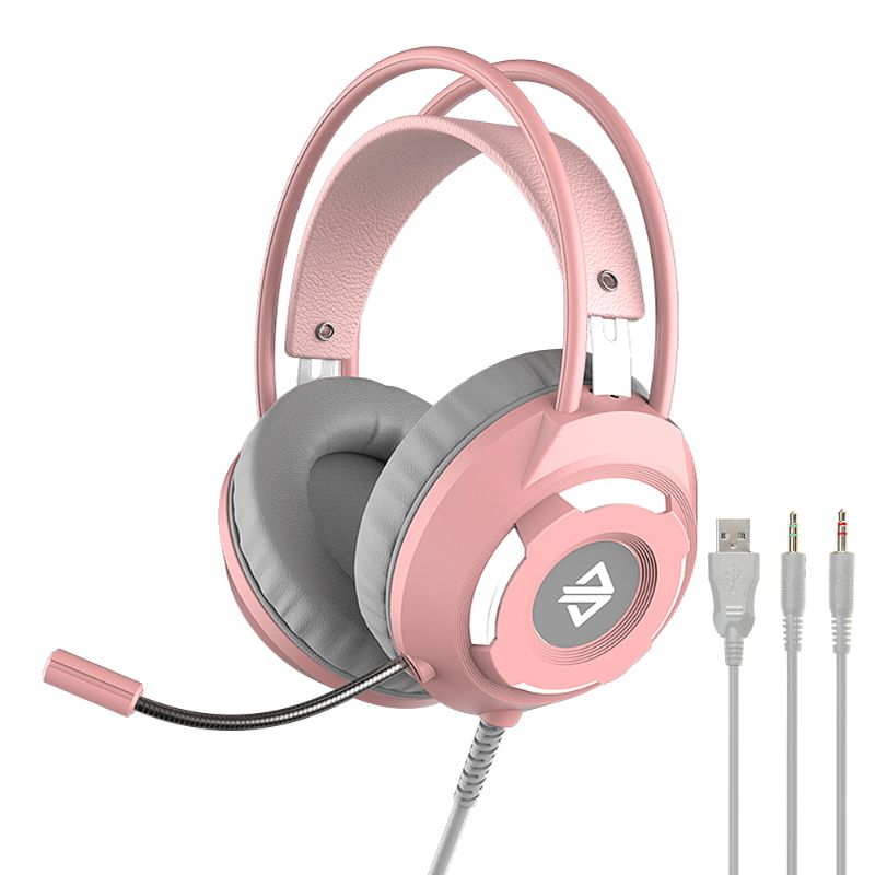 Photo 3 of Ajazz AX120 USB Wired Headset 3.5mm Stereo Gaming Headset Noise Cancelling Headphone with Mic 50mm Driver Unit Pink
