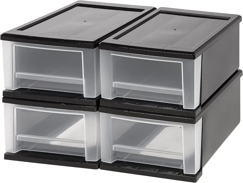 Photo 1 of IRIS USA SD-22 Plastic Stacking Drawer, 4-Pack Storage Organizer Unit, 7-Quart, Black, 4 Count
