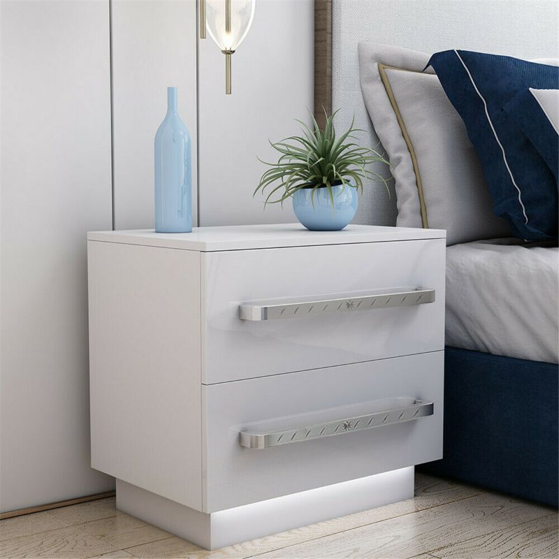 Photo 1 of Modern LED Bedside Table 2 High Gloss Drawer Nightstand White