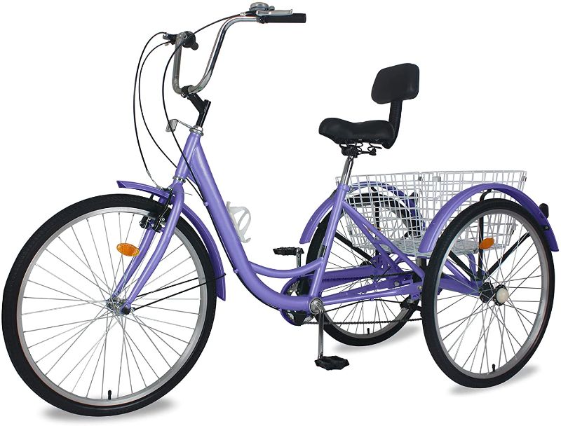 Photo 1 of Adult Tricycles 7 Speed Adult Trikes 202426 inch 3 Wheel Bikes for Adults with Large Basket for Recreation Shopping Picnics Exercise Cruiser Bike FOR PARTS ONLY