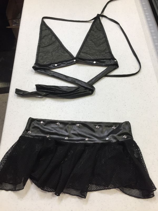 Photo 2 of SoulBuds Lingerie Set for Women 3 Pieces Halter Top and Mini Skirt with GString Pant Black
LARGE