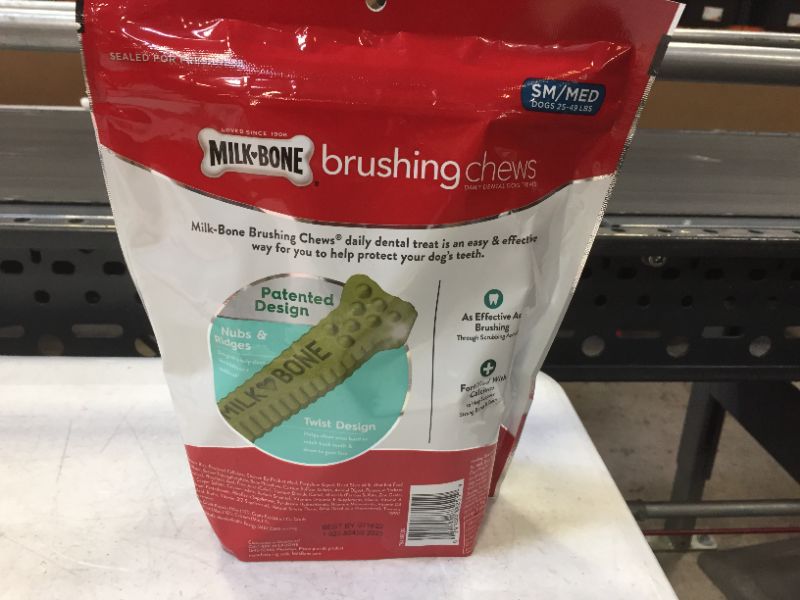 Photo 1 of Milk-Bone Brushing Chews Daily Dental Dog Treats, Fresh Breath, Small-Medium, 19.6 Ounces, 25 Bones Per Bag  best by 07-2022