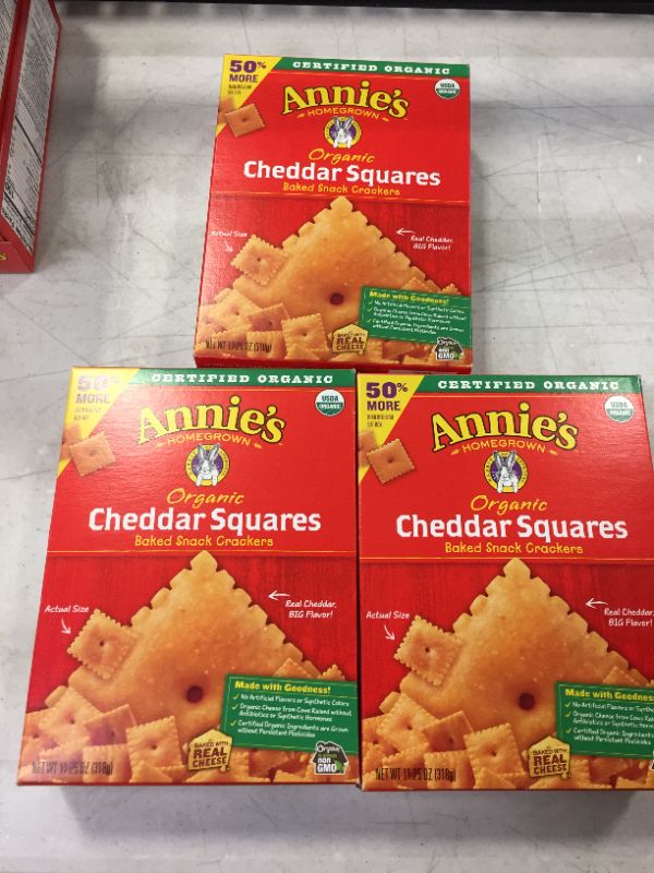 Photo 2 of  3 PACK Annie's Organic Cheddar Squares Baked Snack Crackers, 11.25 oz EXP 16 DEC 21