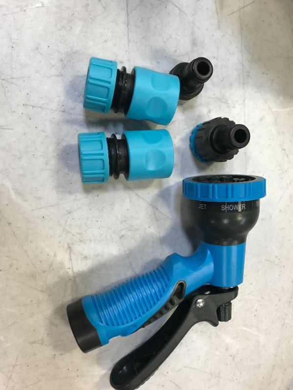 Photo 2 of Garden Hose Nozzle,7 Adjust Watering Patterns Water Hose Nozzle Sprayer,High Pressure,Anti-Slip Design Spray Nozzle,QuickConnect+Male and Female Connectors, for Car Wash,Watering Plants,Shower Pets
