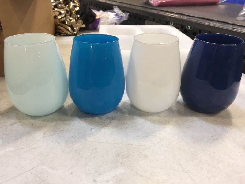 Photo 4 of 4PIECES--Colored Stemless Wine Glasses Set of 4, Mixed Vibrant Wine Glasses 15Oz, for Men Women Friends Families Coworkers - for Birthday Wedding Housewarming