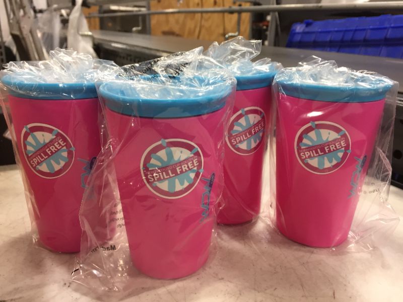 Photo 2 of  Wow Cup, Spill-Proof Cup (4 pack Pink with  Blue lids)