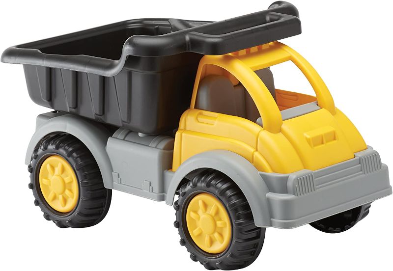 Photo 1 of American Plastic Toys Kids’ Yellow Gigantic Dump Truck, Tilting Dump Bed, Knobby Wheels, and Metal Axles Fit for Indoors and Outdoors, Haul Sand, Dirt, or Toys, for Ages 2+