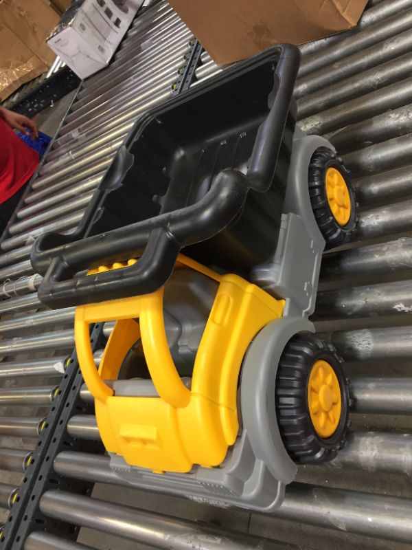 Photo 1 of American Plastic Toys Kids’ Yellow Gigantic Dump Truck, Tilting Dump Bed, Knobby Wheels, and Metal Axles Fit for Indoors and Outdoors, Haul Sand, Dirt, or Toys, for Ages 2+