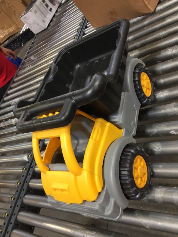 Photo 3 of American Plastic Toys Kids’ Yellow Gigantic Dump Truck, Tilting Dump Bed, Knobby Wheels, and Metal Axles Fit for Indoors and Outdoors, Haul Sand, Dirt, or Toys, for Ages 2+