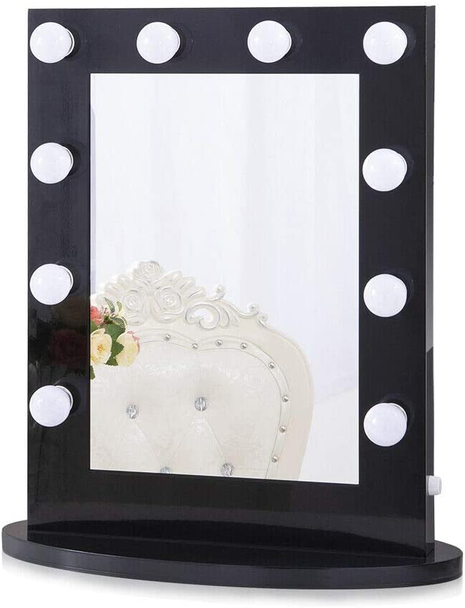 Photo 1 of Chende Hollywood Mirror with Light, Black Makeup Vanity Mirror with Outlet and Dimmer, Lighted Mirror for Table with 12 Dimmable Bulbs, Wall Mounted Mirror
