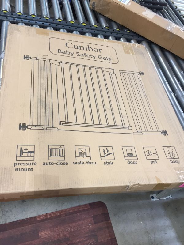 Photo 2 of Cumbor 51.6-Inch Baby Gate Extra Wide, Easy Walk Thru Dog Gate for The House, Auto Close Baby Gates for Stairs, Doorways, Includes 2.75", 5.5" and 11" Extension Kit, Mounting Kit