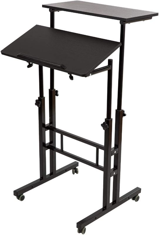 Photo 1 of SIDUCAL Mobile Stand Up Desk, Adjustable Laptop Desk with Wheels Home Office Workstation, Rolling Desk Laptop Cart for Standing or Sitting, Black