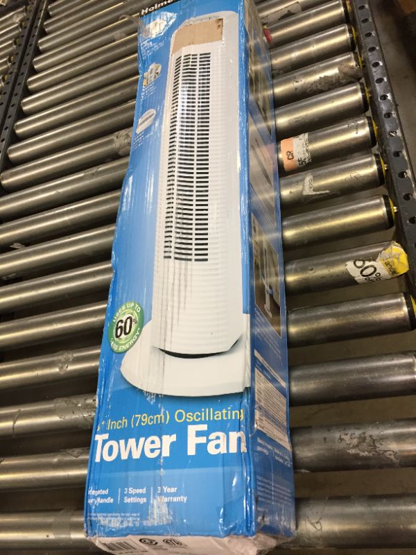 Photo 1 of Holmes Oscillating Tower Fan, Three-Speed, White