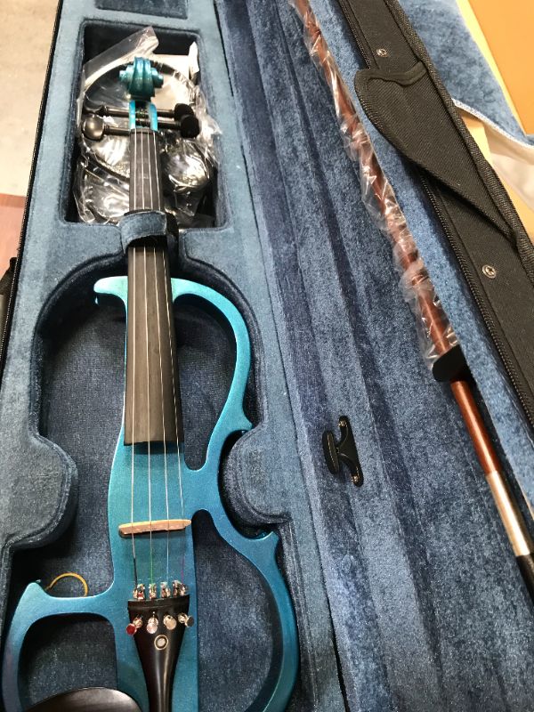 Photo 3 of Cecilio 4/4 Cevn-2bl Solidwood Metallic Blue Electric/Silent Violin with Ebony Fittings-Full Size