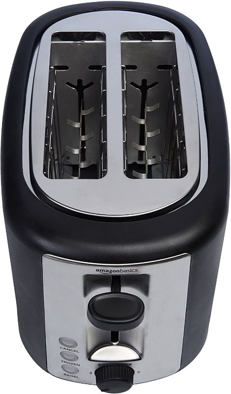 Photo 1 of Amazon Basics 2 Slice, Extra-Wide Slot Toaster with 6 Shade Settings, Black