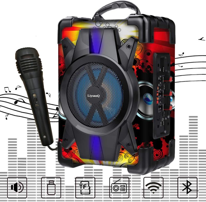 Photo 1 of LiyuanQ Portable Wireless Bluetooth Speakers with Microphone, Subwoofer Heavy Bass Wireless Outdoor Indoor Party Speakers MP3 Player Powerful Speaker Support FM Radio, Audio Recording, TF Card/USB