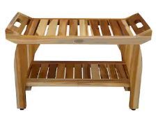 Photo 1 of 30" EcoDecors EarthyTeak Tranquility Solid Teak Shower Bench With Shelf- EarthyTeak Finish