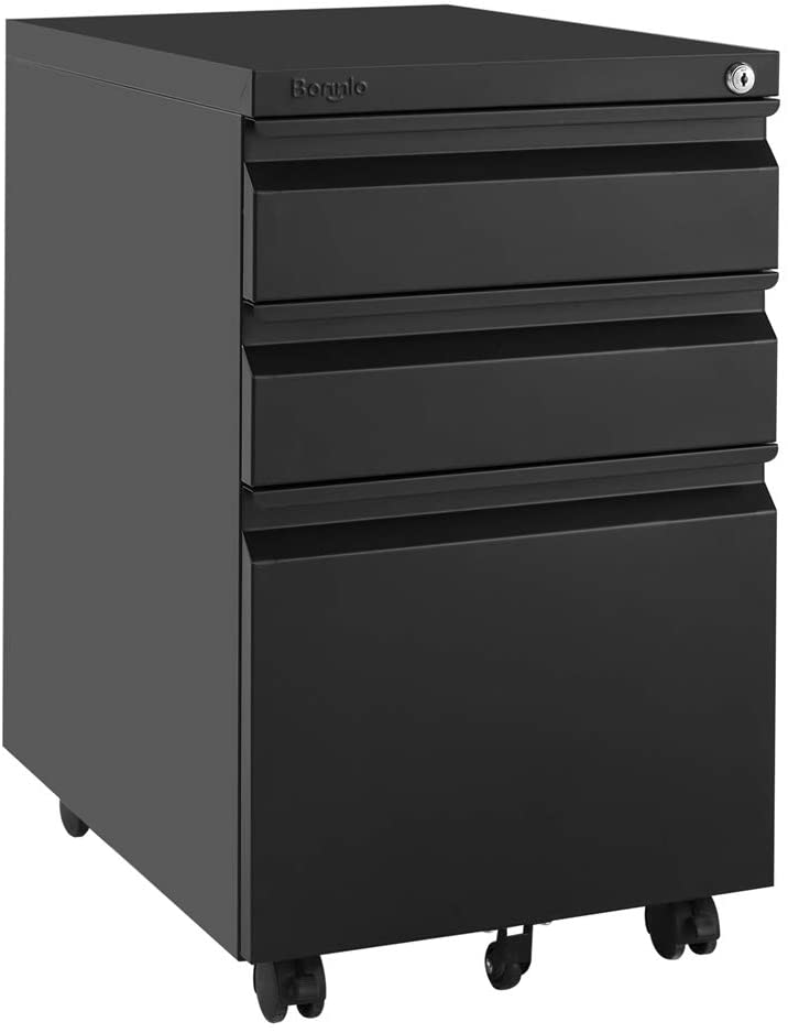 Photo 1 of Bonnlo 3-Drawer Mobile File Cabinet with Lock Under Desk Office Drawers Fully Assembled Except Casters,Black