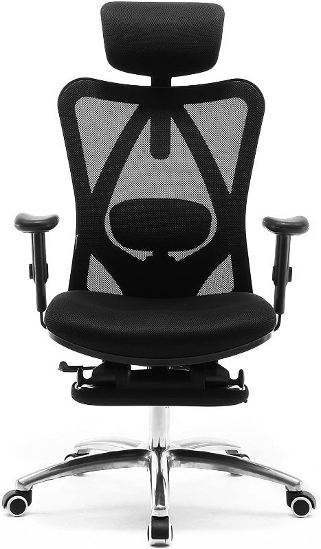 Photo 1 of SIHOO Ergonomic Office Chair with Footrest, Recliner Computer Desk Chair, Adjustable Headrest Breathable Mesh High Back and Armrests Mesh Chair(Black)
