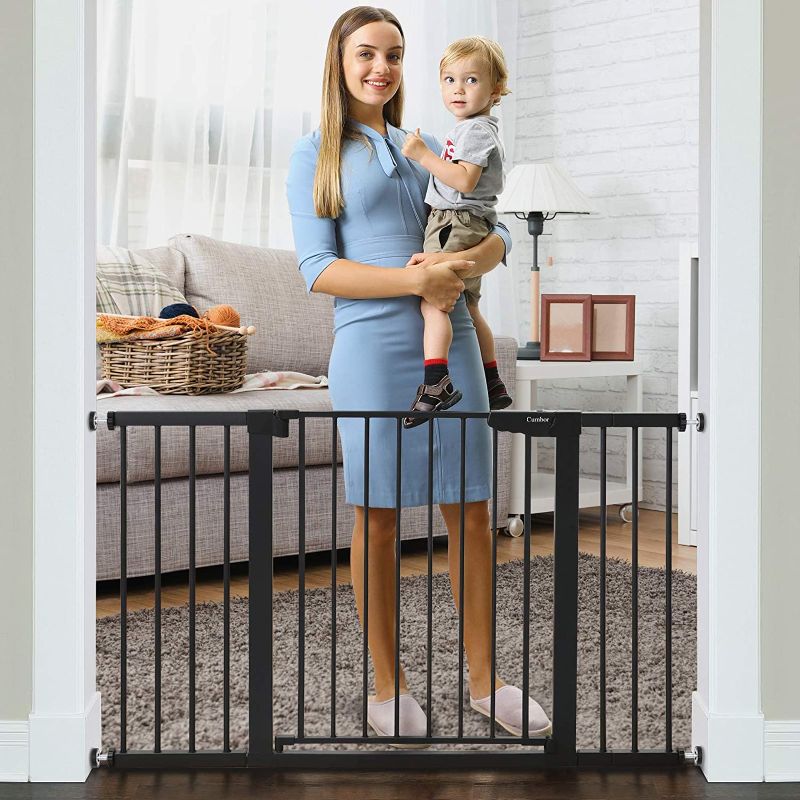 Photo 1 of Cumbor 51.6" Baby Gates Extra Wide for Stairs and Doorways, Durable Safety Dog Gate for The House, Easy Walk Thru Auto Close Baby Child Gates, Includes 2.75", 5.5" and 11" Extension, Mounting, Black