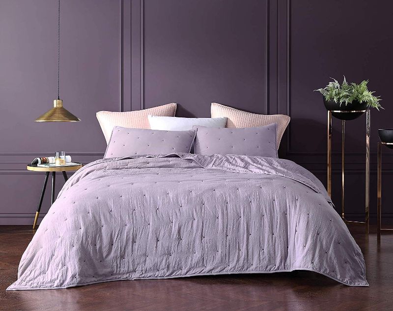 Photo 1 of BOURINA Reversible Bedspread Coverlet Set - Pre Washed Microfiber Ultra Soft Lightweight Star Quilted 3-Piece Quilt Set King Lavender