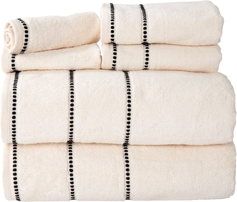 Photo 1 of Luxury Cotton Towel Set- Quick Dry, Zero Twist and Soft 12 Piece Set With 4 Bath Towels, 4 Hand Towels and 4 Washcloths By Lavish Home (Bone / Black) 2 Pack