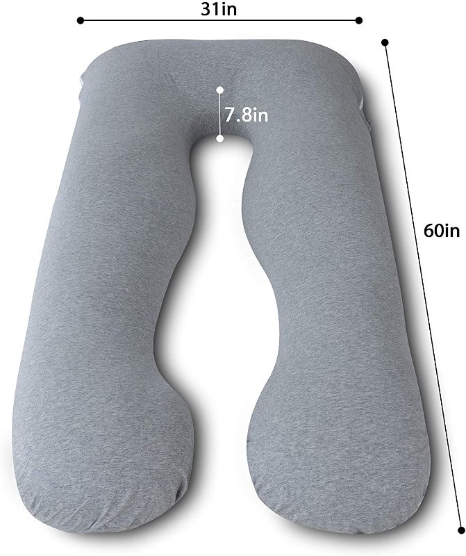 Photo 1 of AngQi Full Body Pregnancy Pillow, U Shaped Maternity Pillow for Back Pain Relief and Pregnant Women, with Body Pillow Jersey Cover, 60-inch, Grey Jersey