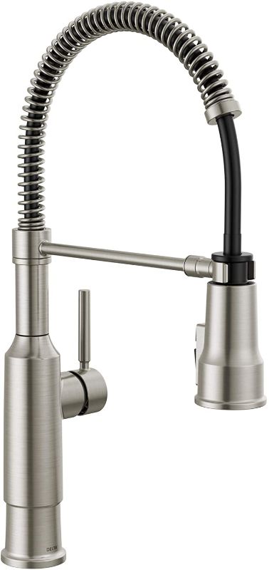 Photo 1 of Delta Faucet Theodora Pull Down Kitchen Faucet with Pull Down Sprayer, Commercial Kitchen Sink Faucet, Faucets for Kitchen Sink, Magnetic Docking Spray Head, SpotShield Stainless 18804Z-SP-DST