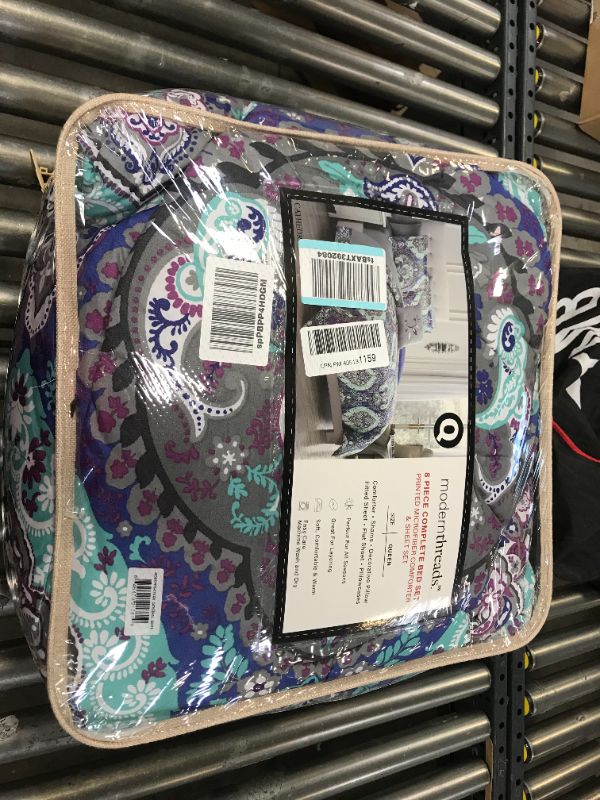 Photo 2 of Modern Threads Cathedral 8-Piece Printed Reversible Bed in A Bag, Queen, Purple/Grey/Teal