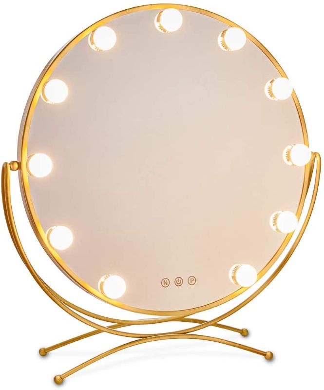 Photo 1 of GeekHouse Lighted Vanity Mirror Hollywood Style Makeup Tabletops, Large Cosmetic Round Mirror with 11 x 3W Super Bright Dimmable Touch Control LED Bulbs, Gold
