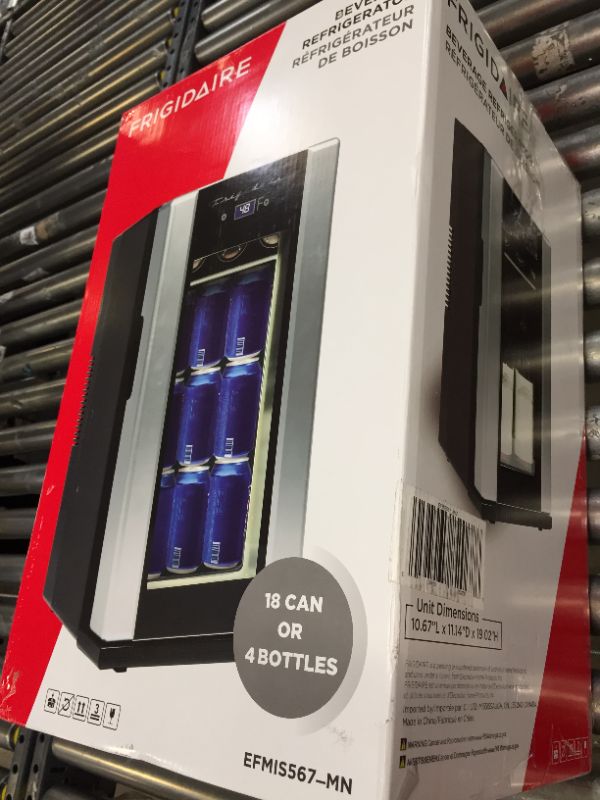 Photo 1 of Frigidaire, 18 Can/4 Bottle Retro Beverage Refrigerator, Temperature Control, Stainless