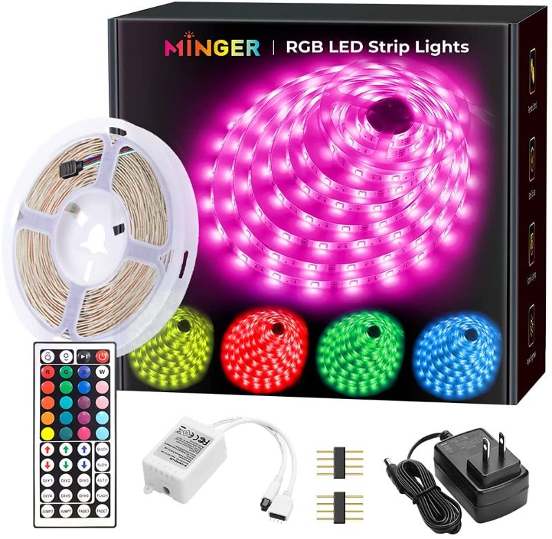 Photo 1 of MINGER LED Strip Lights 16.4ft, RGB Color Changing LED Lights for Home, Kitchen, Room, Bedroom, Dorm Room, Bar, with IR Remote Control, 5050 LEDs, DIY Mode