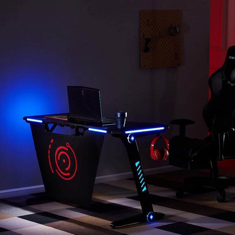 Photo 1 of Merax Gaming Computer LED Lights Z Shaped Ergonomic, 47.2"L x 23.6"W x 28.9"H, Large Surface Desk