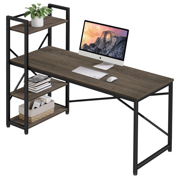 Photo 1 of HOMEMAXS Computer Desk with Bookshelf Simple Morden Style Reading Writing Desk Laptop Table for Home Office Living Room  (Rustic Gray)