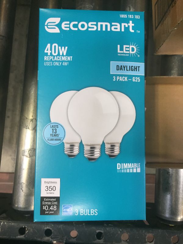 Photo 4 of 40-Watt Equivalent G25 Globe Dimmable ENERGY STAR Frosted Glass Filament LED Vintage Edison Light Bulb Daylight (3-Pack) 4 Boxes