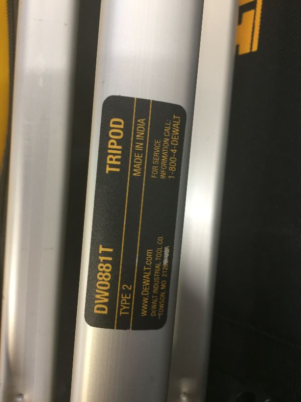 Photo 1 of DEWALT DW0881T 1/4 X 20" MOUNT TILT LASER TRIPOD EXTENDABLE, 38"-72"