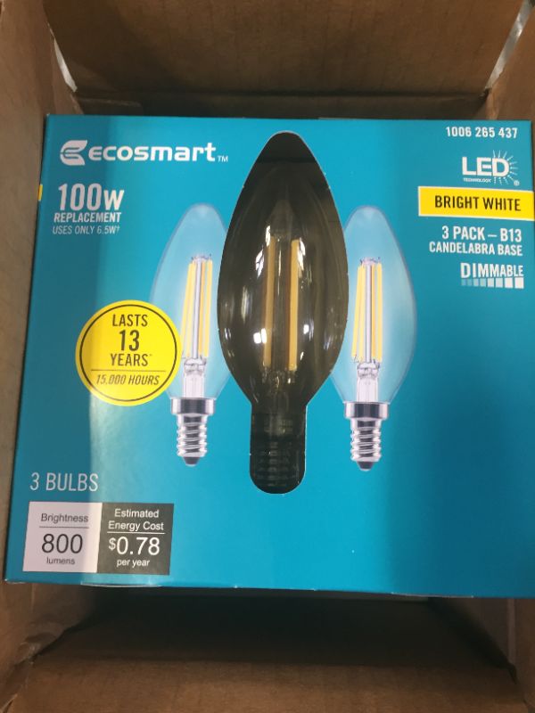 Photo 2 of 100-Watt Equivalent B13 Dimmable Blunt Tip Clear Glass Filament LED Vintage Edison Light Bulb Bright White (3-Pack) 4 Boxes