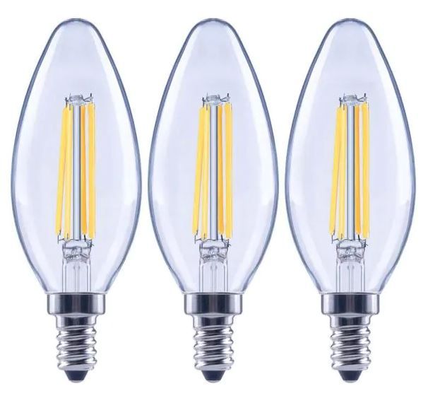 Photo 1 of 100-Watt Equivalent B13 Dimmable Blunt Tip Clear Glass Filament LED Vintage Edison Light Bulb Bright White (3-Pack) 4 Boxes