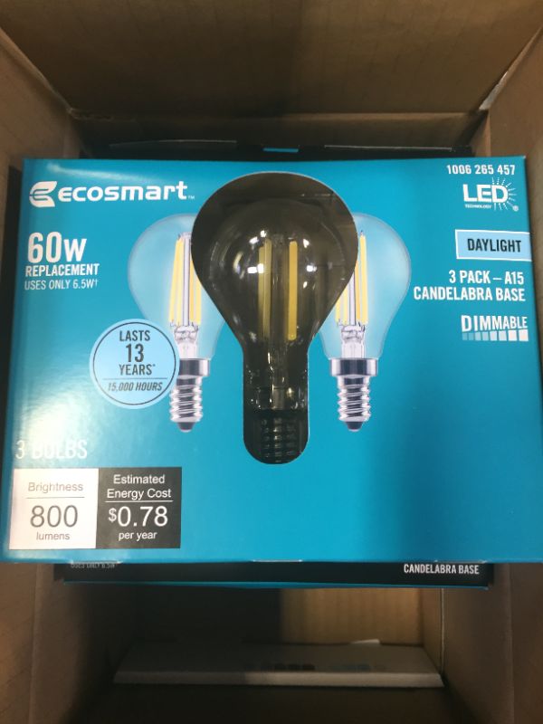 Photo 3 of 60-Watt Equivalent A15 Dimmable Appliance Fan Clear Glass Filament LED Vintage Edison Light Bulb Daylight (3-Pack) 4 Boxes