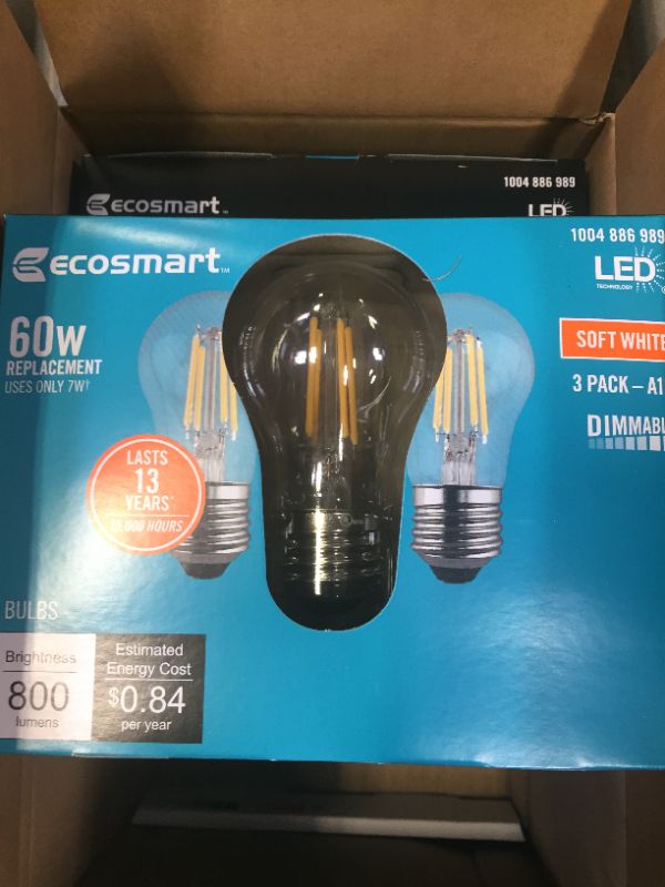 Photo 3 of 60-Watt Equivalent A15 Dimmable Clear Glass Decorative Filament LED Vintage Edison Light Bulb Soft White (3-Pack) 4 Boxes