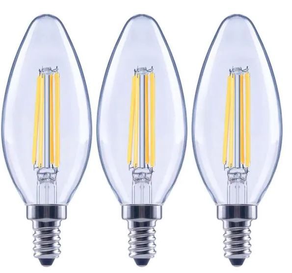 Photo 1 of 100-Watt Equivalent B13 Dimmable Blunt Tip Clear Glass Filament LED Vintage Edison Light Bulb Bright White (3-Pack) 4 Boxes