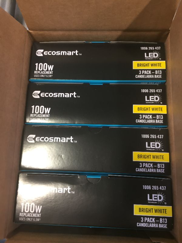 Photo 2 of 100-Watt Equivalent B13 Dimmable Blunt Tip Clear Glass Filament LED Vintage Edison Light Bulb Bright White (3-Pack) 4 Boxes