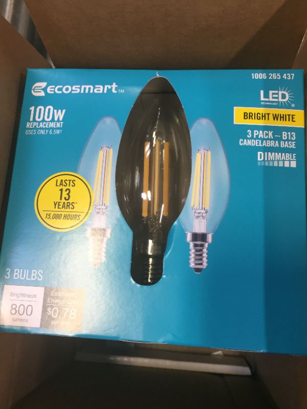 Photo 3 of 100-Watt Equivalent B13 Dimmable Blunt Tip Clear Glass Filament LED Vintage Edison Light Bulb Bright White (3-Pack) 4 Boxes