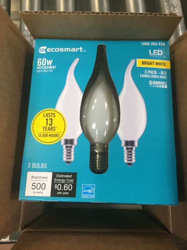 Photo 2 of 60-Watt Equivalent B11 Dimmable Flame Bent Tip Frosted Glass Filament LED Vintage Edison Light Bulb Bright White(3-Pack) 4 Boxes
