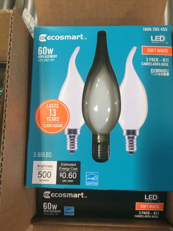 Photo 2 of 60-Watt Equivalent B11 Dimmable Bent Tip Candle Frosted Glass Filament LED Vintage Edison Light Bulb Soft White(3-Pack) 4 Boxes
