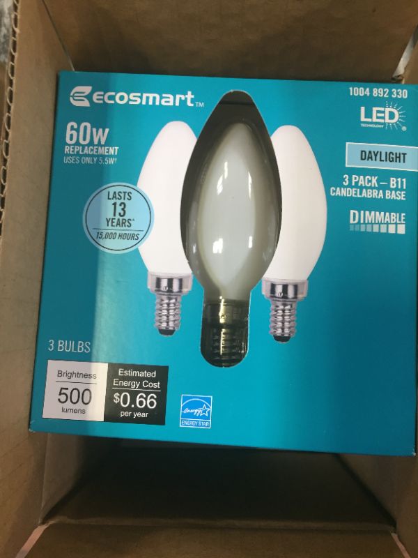 Photo 2 of 60-Watt Equivalent B11 Dimmable ENERGY STAR Frosted Glass Filament LED Vintage Edison Light Bulb Daylight (3-Pack) 4 BOxes