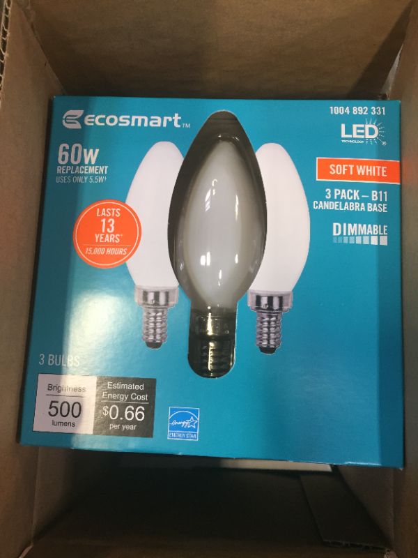 Photo 2 of 60-Watt Equivalent B11 Dimmable ENERGY STAR Frosted Glass Filament Vintage Edison LED Light Bulb Soft White (3-Pack) 4 Boxes